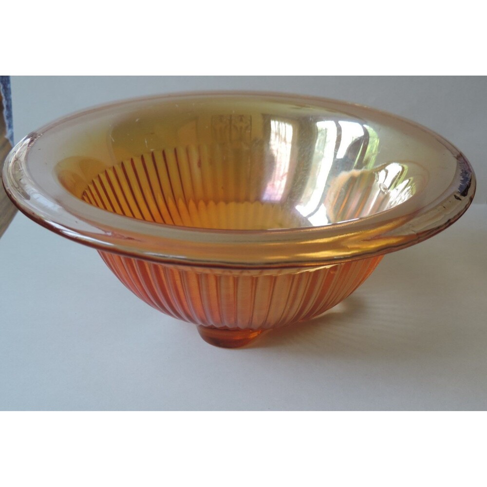 Vintage Iridescent Peach Luster Carnival Glass Dish Plate Candy Dish